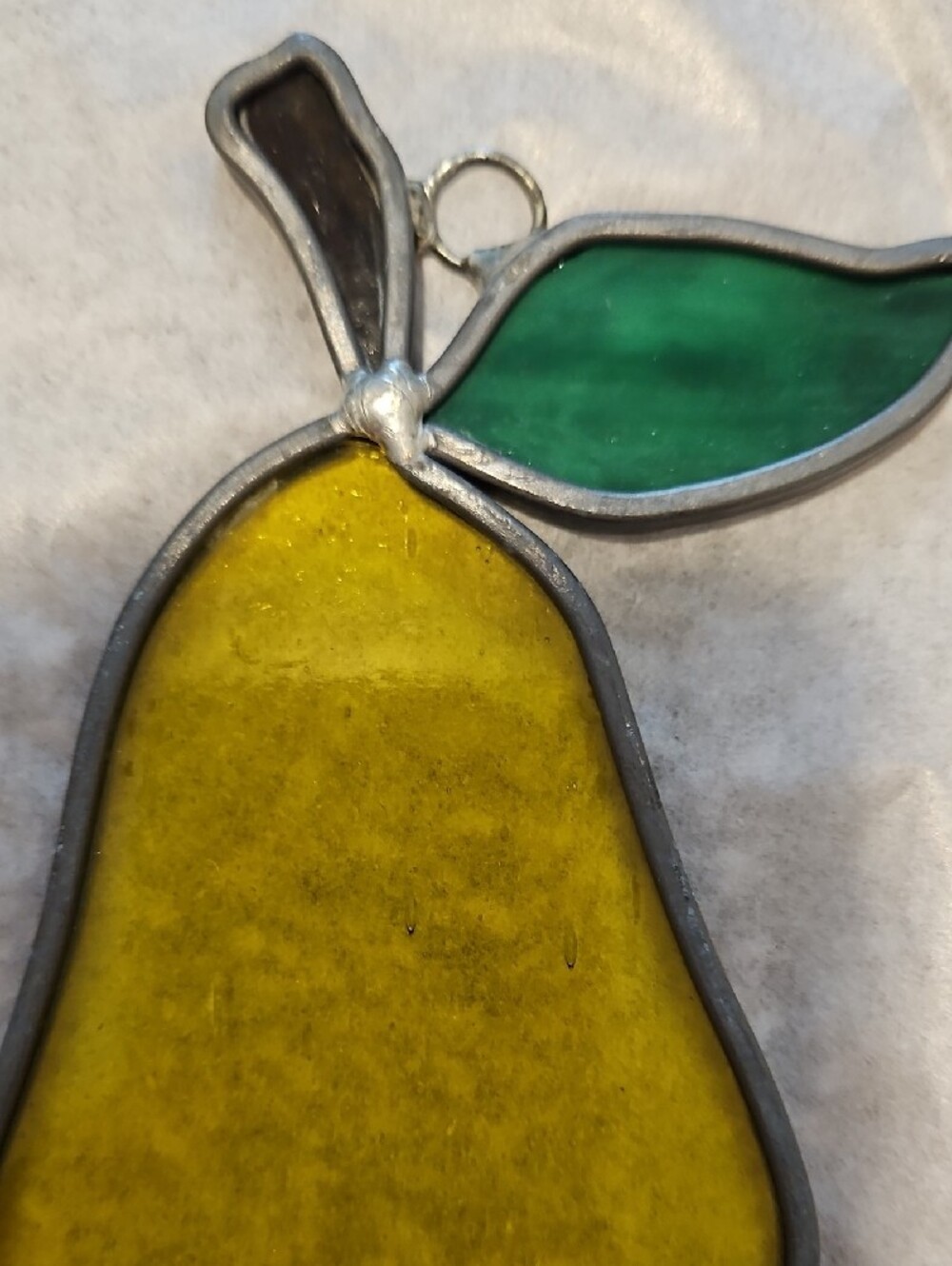 Stained Glass Fruit Trio - Red Apple, Yellow Banana & Pear, Green Leaves - Picture 7 of 12